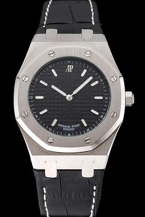 Audemars Piguet Royal Oak Fondation Black Dial Stainless Steel Case Black Leather Strap new122206