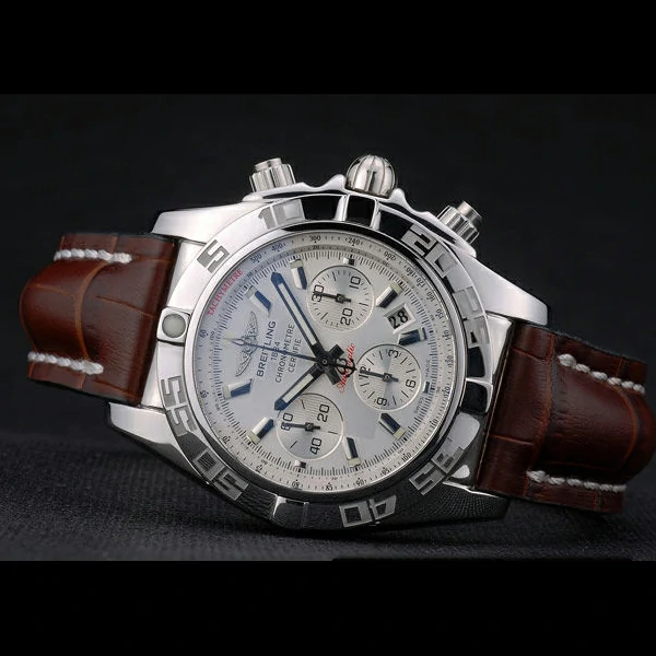 Breitling Certifie Stainless Steel Bezel Brown Croco Leather Bracelet White Dial new59231