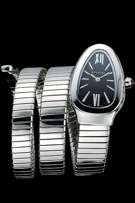 Bvlgari Serpenti 23mm Black Dial Stainless Steel Case Double Steel Bracelet new116381