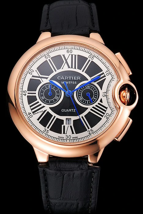 Cartier Ballon Bleu Black Dial Gold Case Black Leather Strap new121363