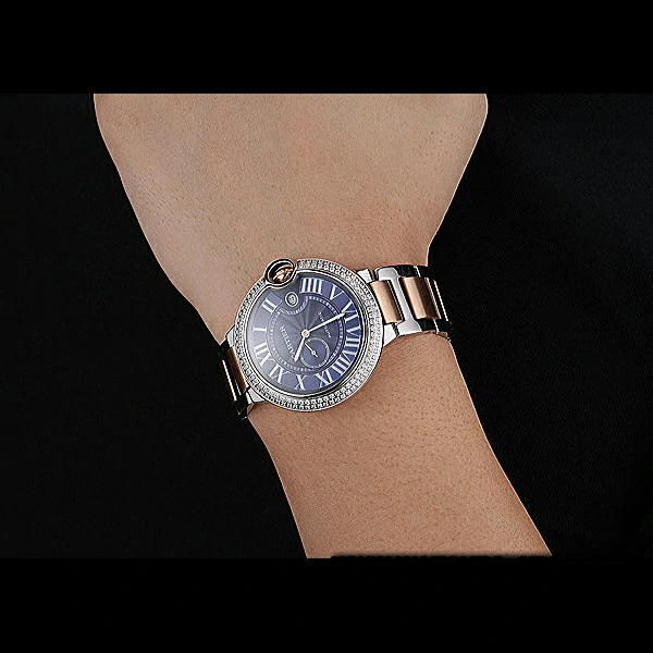 Cartier Ballon Bleu Diamond Case Blue Dial Two Tone Bracelet new60601