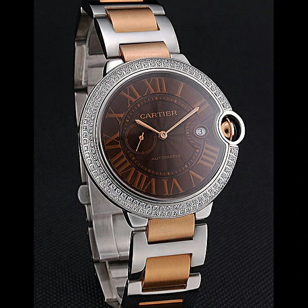 Cartier Ballon Bleu Diamond Case Brown Dial Two Tone Bracelet new60600