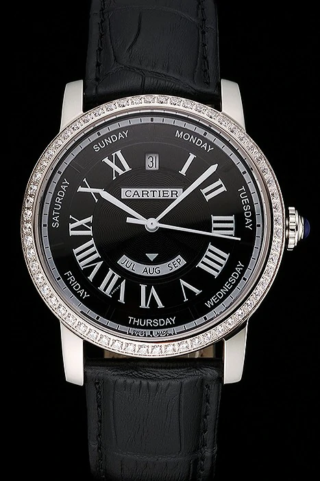 Cartier Ballon Bleu GMT Silver Dial Stainless Steel Case Black Leather Strap new122735