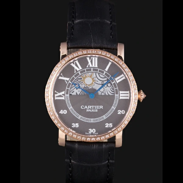 Cartier Moonphase Rose Gold Watch with Black Leather Band new59456