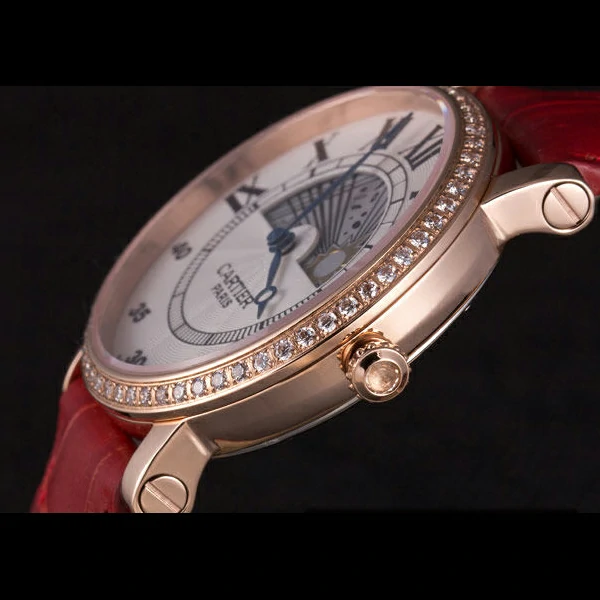 Cartier Moonphase Rose Gold Watch with Red Leather Band new59458