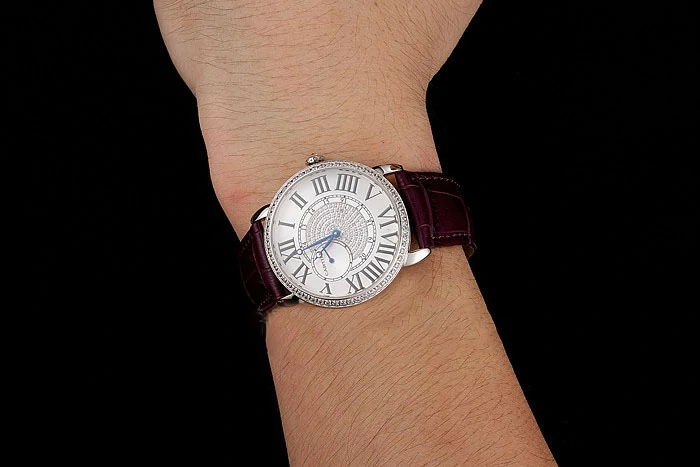 Cartier Ronde Louis Silver Diamond Case White Dial Purple Leather Bracelet new124461