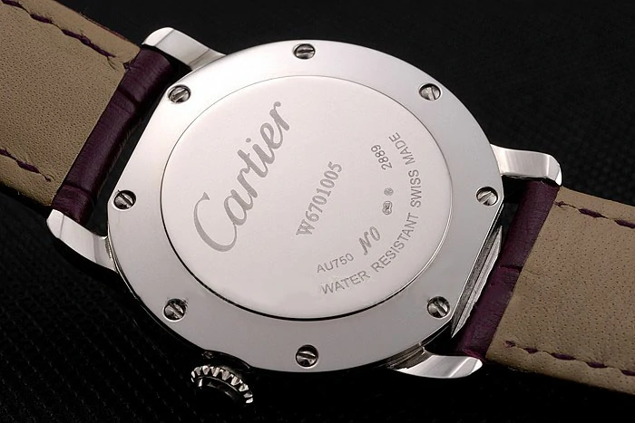 Cartier Ronde White Dial Stainless Steel Case Purple Leather Strap new122571