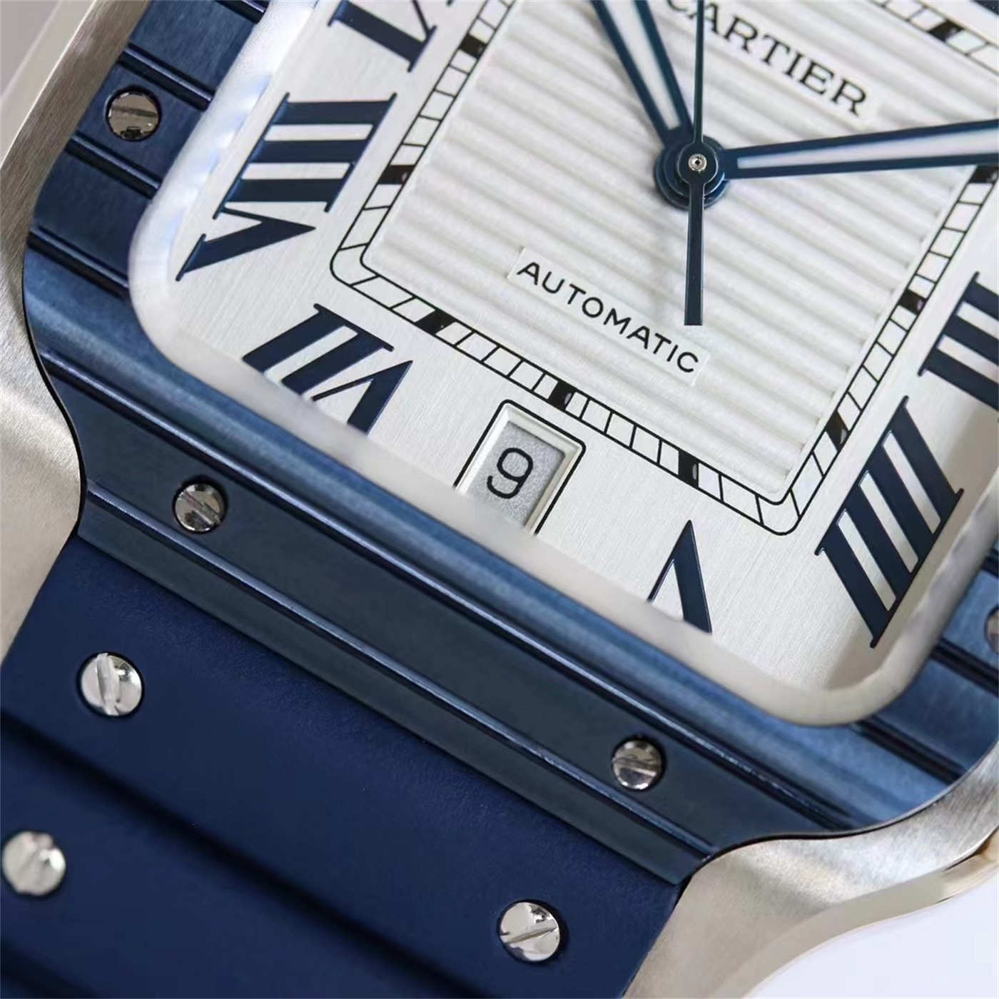 Cartier Santos Blue Rubber Strap Replica (WSSA0047) – GF Factory