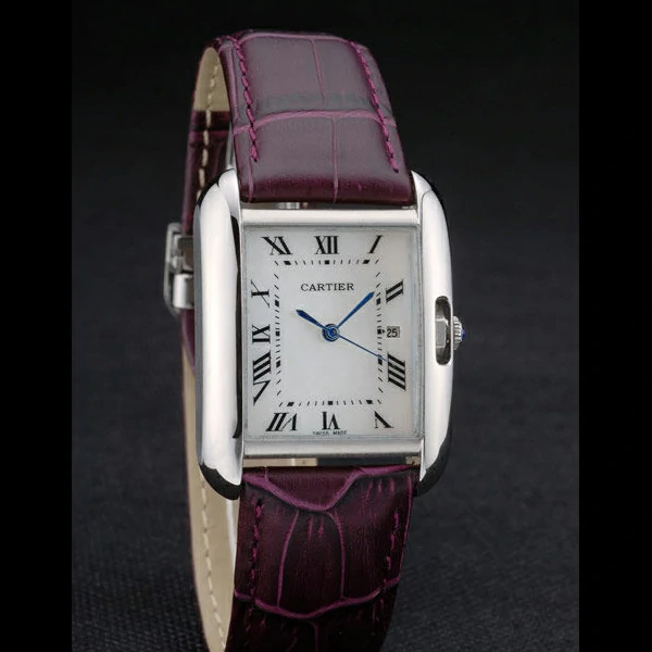 Cartier Tank Anglaise 30mm White Dial Stainless Steel Case Purple Leather Bracelet new59188