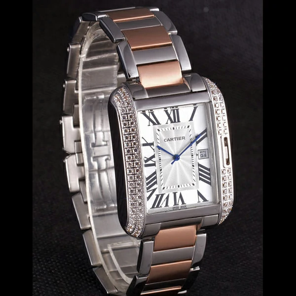 Cartier Tank Anglaise 36mm Silver Dial Diamonds Steel Case Two Tone Bracelet new59149