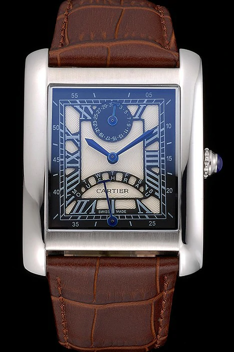 Cartier Tank Black And White Dial Stainless Steel Case Brown Leather Strap new120736