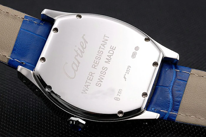 Cartier Tortue Large Date White Dial Stainless Steel Case Blue Leather Strap new121534