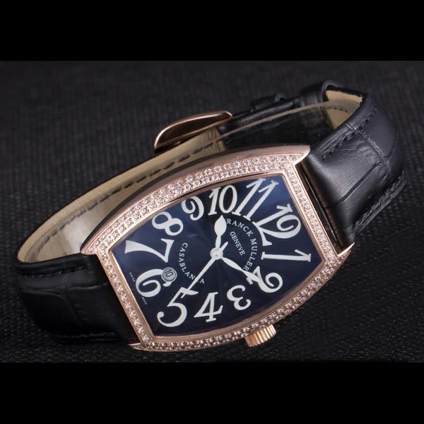 Franck Muller Casablanca Black Croco Leather Band Crystal Encrusted Bezel new59732