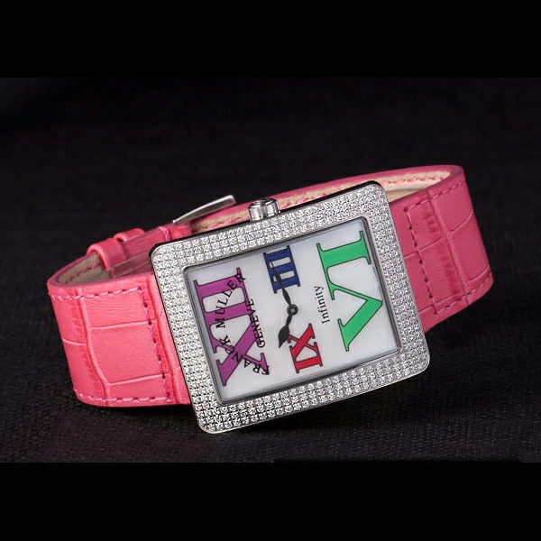 Franck Muller Infinity Diamond Encrusted Rose Gold Bezel Pink Croco Bracelet new59292