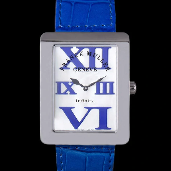 Franck Muller Infinity Polished Stainless Steel Bezel Blue Croco Bracelet new59303