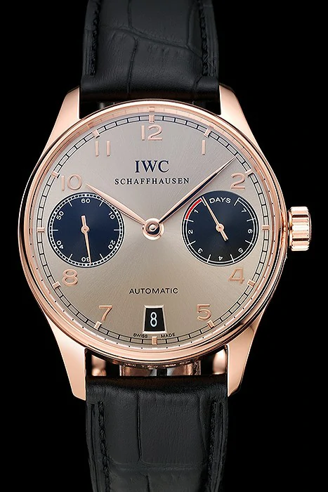 IWC Portuguese Grey Dial Black Subdials Black Leather Bracelet new124536