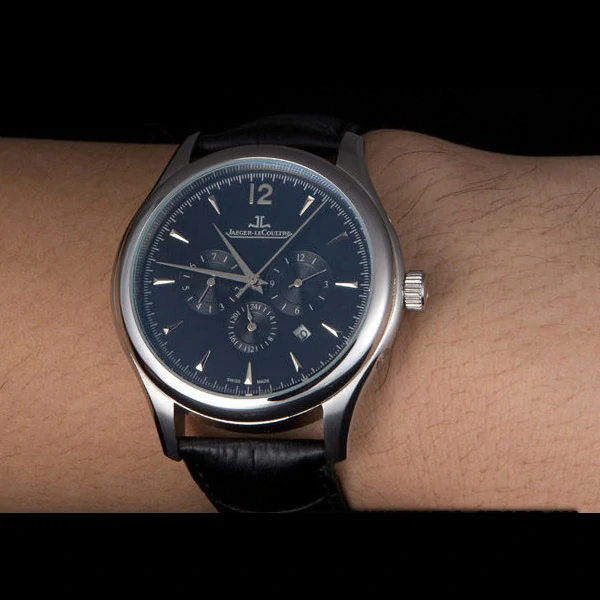 Jaeger Lecoultre Master Silver Bezel Black Leather Band new59711