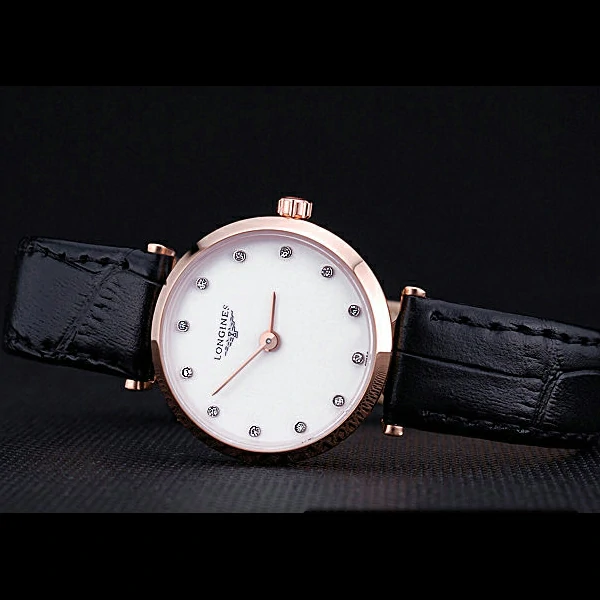 Longines La Grande Classique Black Leather Band White Round Dial Gold Case Diamond Numerals new60279