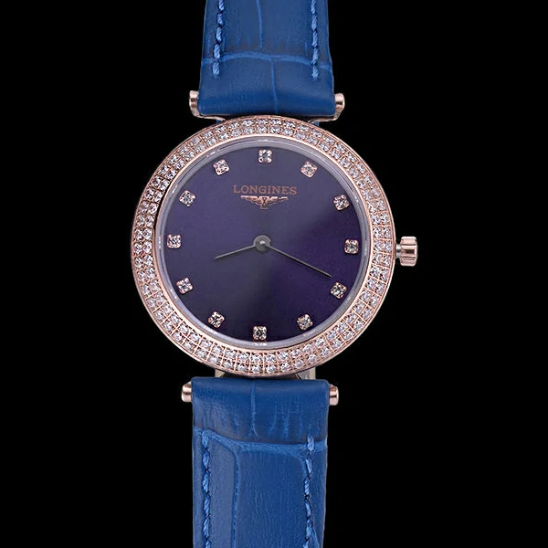 Longines La Grande Classique Blue Round Dial Diamond Case Diamond Numerals Blue Leather Band new60281