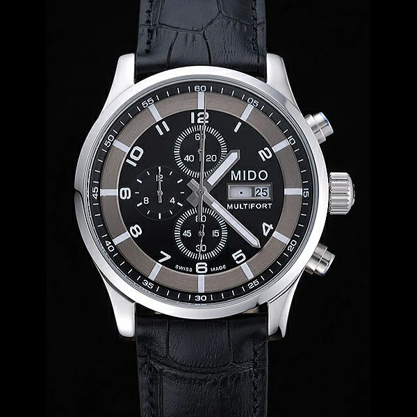 Mido Multifort Cronograph 2 Tone Dial Black Leather Strap new60082