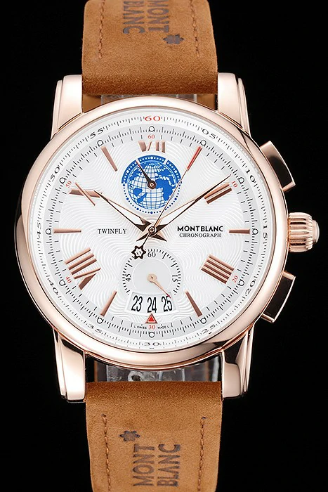 Montblanc Twinfly Chronograph White Dial Brown Suede Leather Bracelet new125123