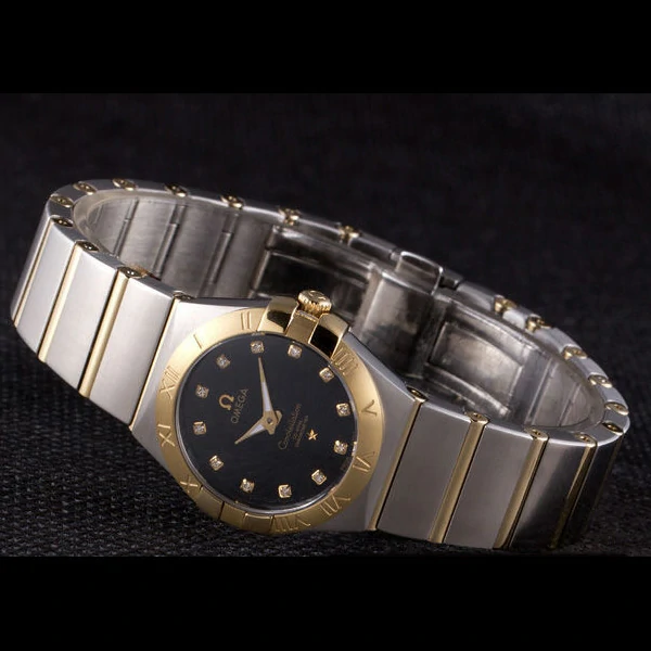 Omega Constellation Gold Bezel Black Dial Stainless Steel Band new59541