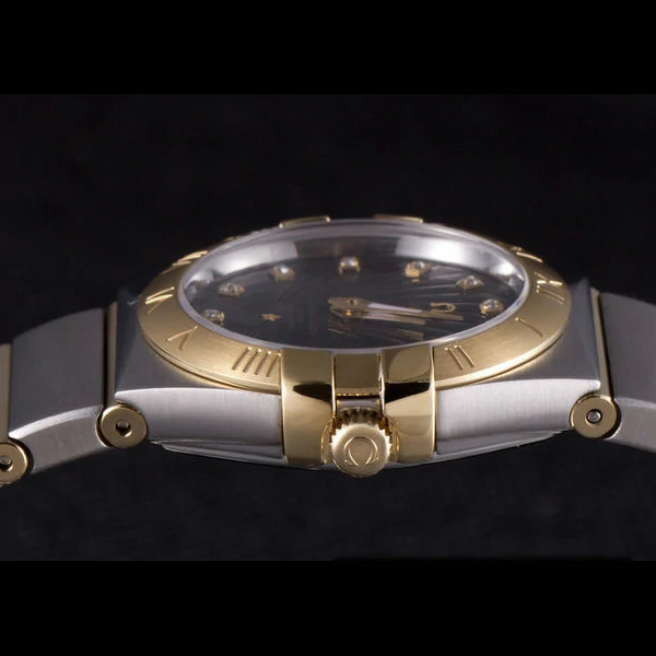 Omega Constellation Gold Bezel Black Dial Stainless Steel Band new59541
