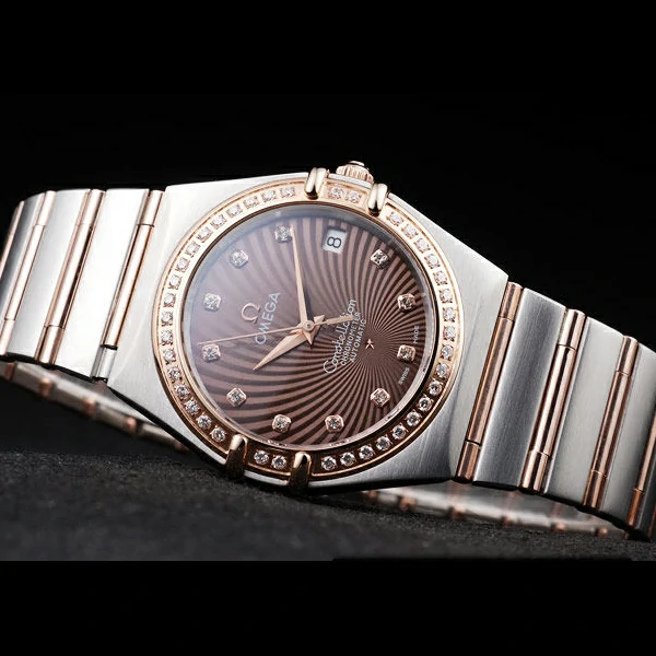 Omega Constellation Jewelry Diamond Case Radial Emblem Brown Dial new58127