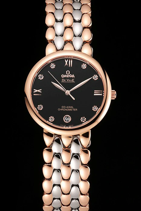 Omega De Ville Prestige Dark Grey Dial With Diamonds Rose Gold Case Two Tone Bracelet new123342