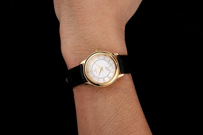 Omega De Ville Prestige Small Seconds White Dial Gold Case Black Leather Strap new123369