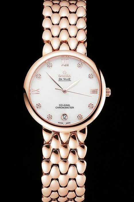 Omega De Ville Prestige White Dial With Diamonds Rose Gold Case And Bracelet new123343
