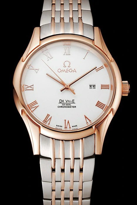 Omega De Ville White Dial Rose Gold Case Two Tone Bracelet new123886