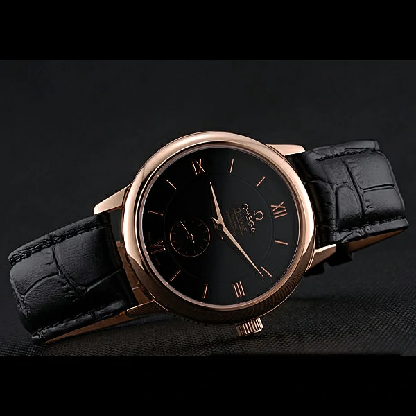 Omega DeVille Prestige Small Seconds Black Dial Gold Case Black Leather Bracelet new60490