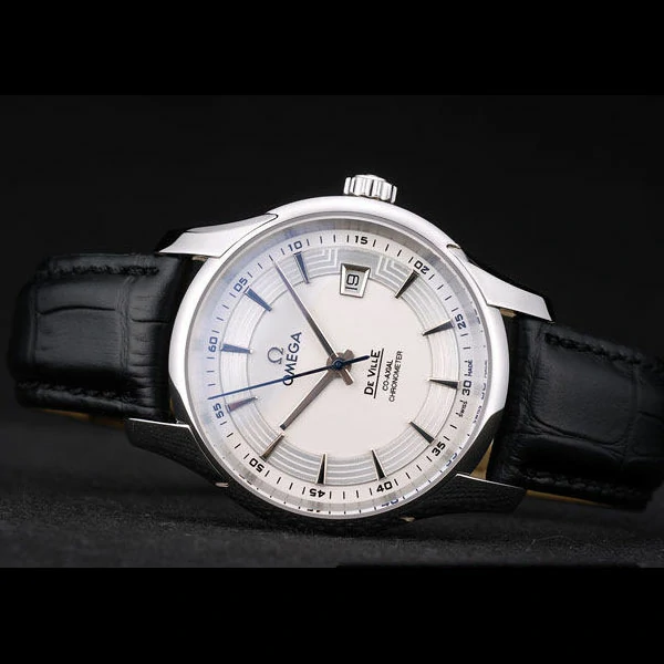 Omega DeVille Stainless Steel Bezel Black Leather Strap new58983