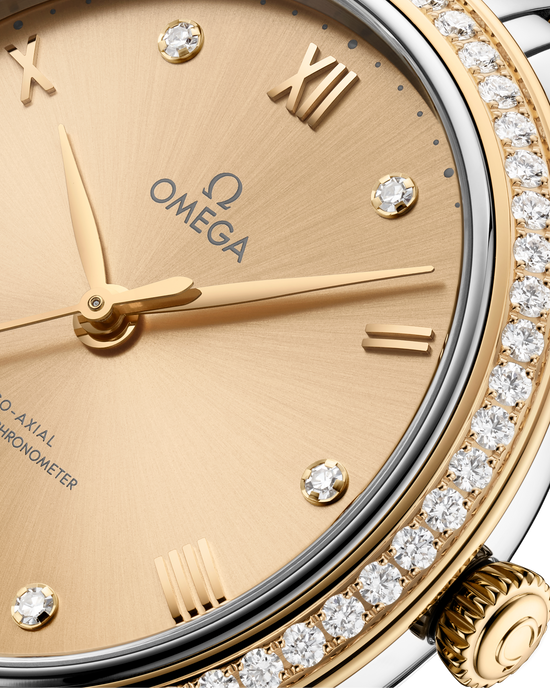 Omega Replica Watch De Ville Prestige, Stainless Steel, 18k Yellow Gold and Diamond-set, 34 mm, 434.25.34.20.58.001