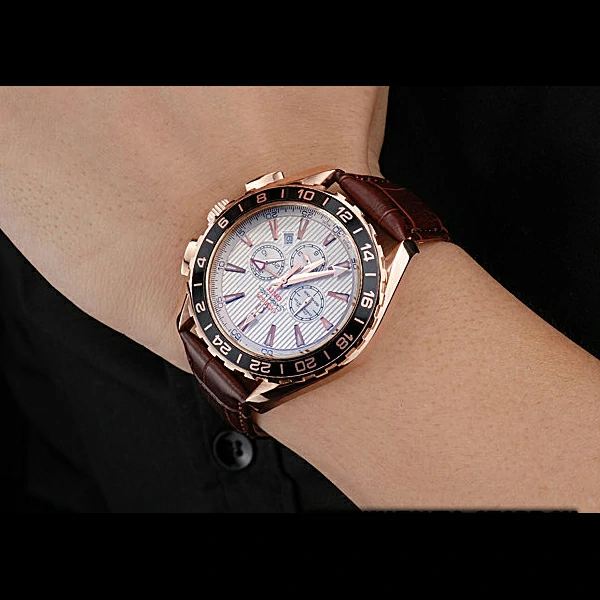 Omega Seamaster Aqua Terra Chrono GMT Ivory Dial Brown Leather Bracelet new60423