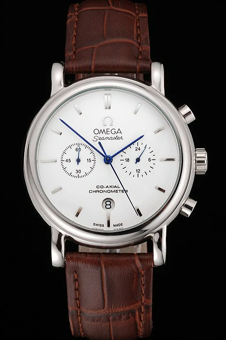 Omega Seamaster Vintage Chronograph White Dial Stainless Steel Case Brown Leather Strap new122609
