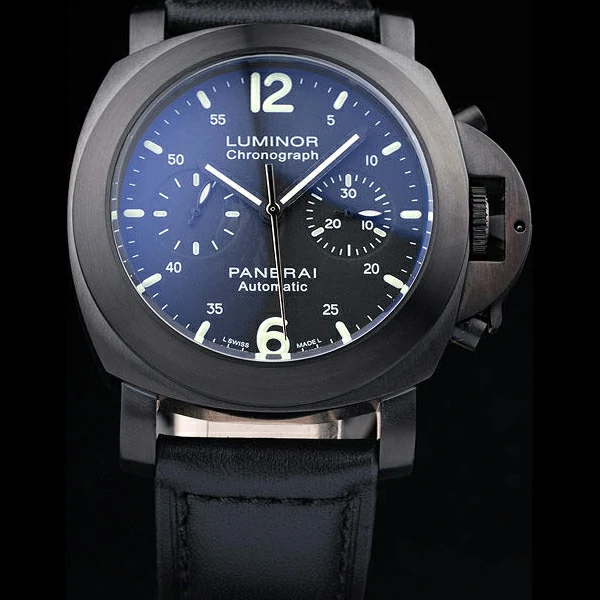 Panerai Luminor Black Ionized Stainless Steel Case Black Dial Black Leather Strap new58171
