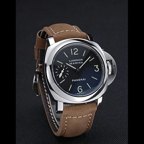 Panerai Luminor Marina Stainless Steel Bezel Khaki Leather Bracelet new60207