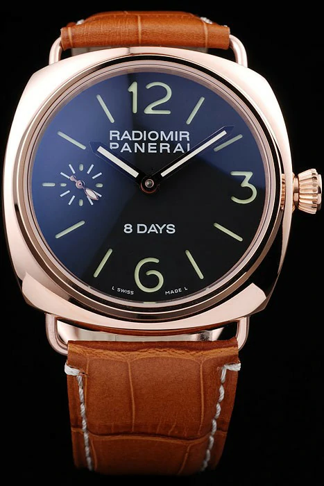 Panerai Radiomir Rose Gold Case Black Dial Brown Leather Strap new58602