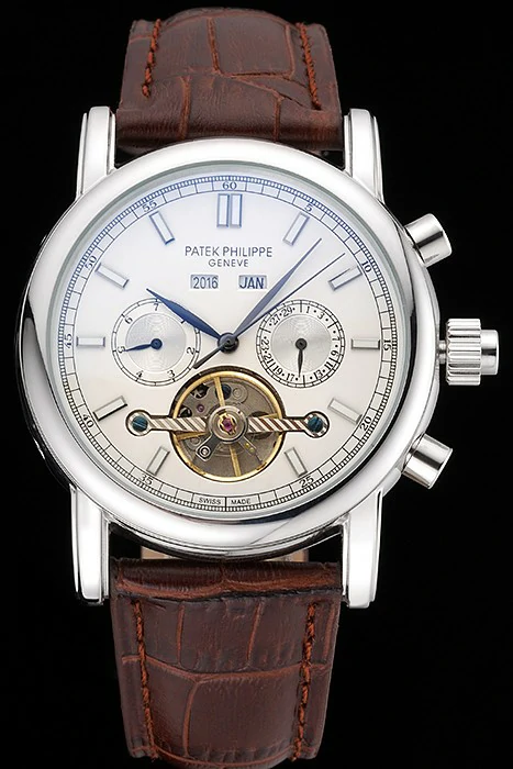 Patek Philippe Grand Complications Stainless Steel Case White Dial Brown Leather Bracelet new118782