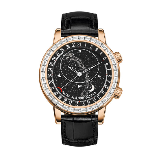 Patek Philippe Replica Watch Grand Complication, 18k Rose Gold set with baguette diamonds, 44mm, Astronomical, 6104R-001