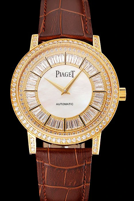 Piaget Altiplano Diamond Set Gold Case And Pearl Dial Brown Leather Strap new123575