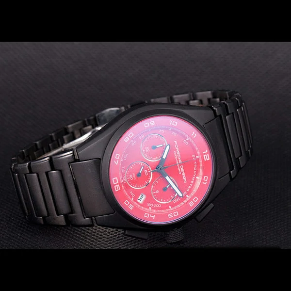 Porsche Dashboard Black Stainless Steel Strap Red Dial new59282