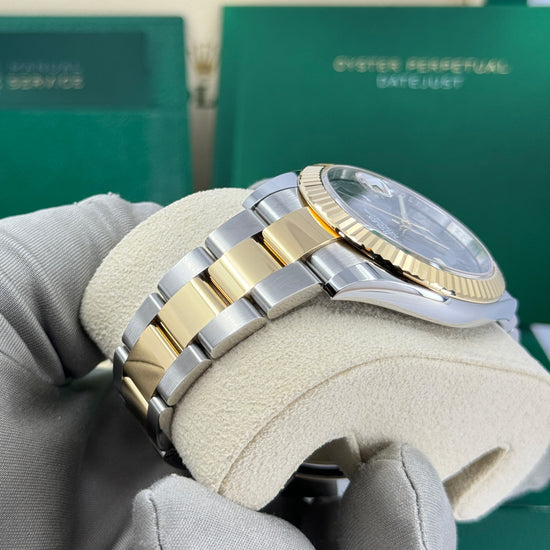 Pre-owned Rolex Replica Watch Datejust, 41mm, Wimbledon, 18k Yellow Gold and Stainless Steel, Oyster, Fluted, 126333-0019