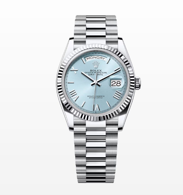 Replica Rolex Day-Date Ice-blue Dial Fluted Bezel 36MM Watch
