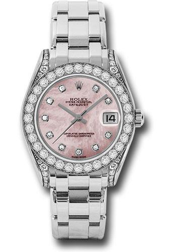 Replica Rolex White Gold Datejust Pearlmaster 34 Watch - 34 Diamond Bezel - Pink Mother-Of-Pearl Diamond Dial