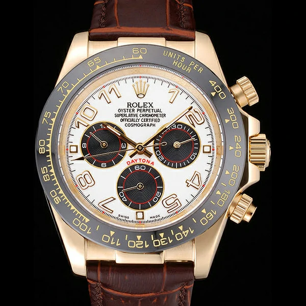 Rolex Cosmograph Daytona Gold Case Black Subdials Brown Leather Bracelet new60522