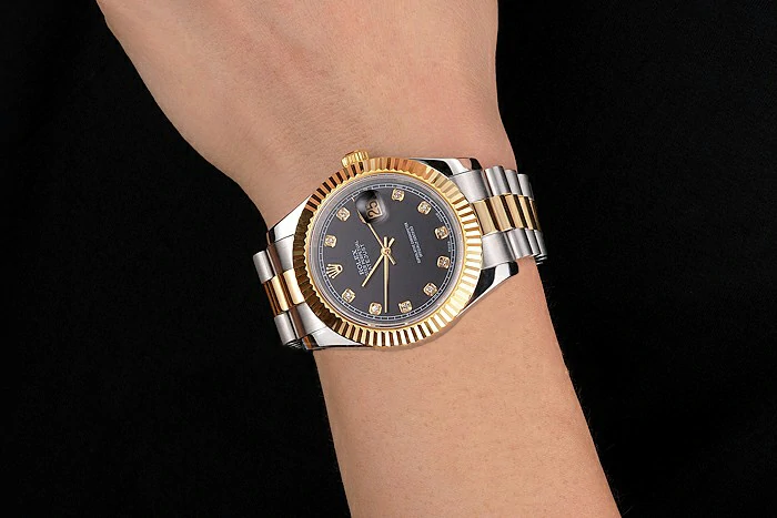 Rolex Datejust Black Dial Stainless Steel Case Gold Bezel Two Tone Bracelet new122504