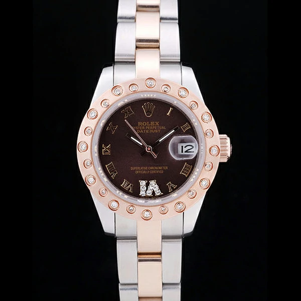 Rolex Datejust Diamonds Rose Gold Polished Bezel Brown Dial new58656